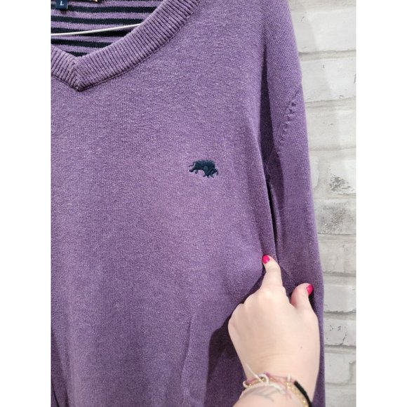Men‎ L Raging Bull Purple Classic V Neck Sweater Cotton Cashmere Large - Picture 7 of 7